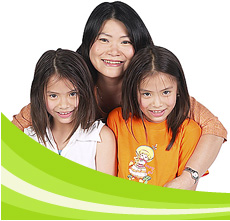 mom and twin daughters